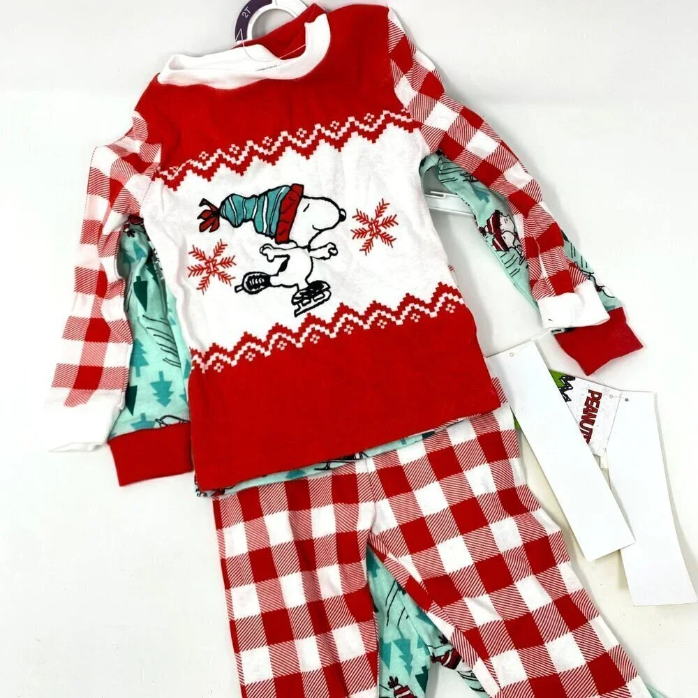 Target Toddler 4pc Snug Fit Snoopy Let It Snow Cotton Pajama Set Blue Red 2T 3T